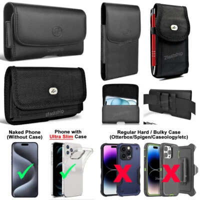 LEATHER & NYLON RUGGED POUCH CASE FOR IPHONE BELT CLIP HOLSTER CARRYING COVER - Image 1 of 4