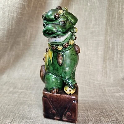 Very Old Chinese Porcelain FOO DOG Green/Yellow, Broken Head - Image 1 of 4