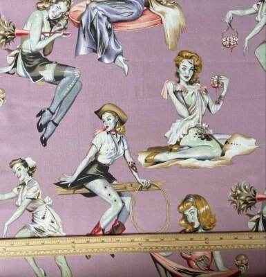 ALEXANDER HENRY Fat Quarter Beauties With Brains Zombie Women 100% Cotton Quilting Fabric