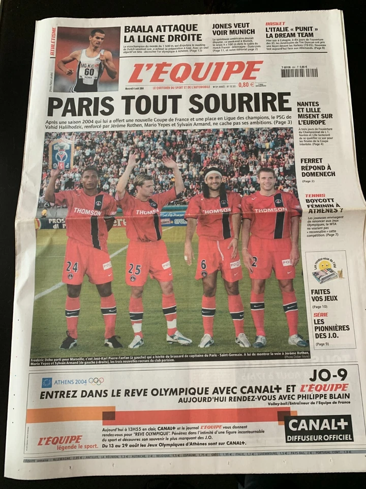 L'Equipe Journal 4/08/2004; Le PSG renforcé ne cache pas ses ambitions; Rothen, - Photo 1/1