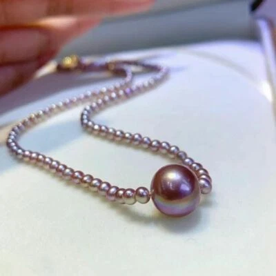 Precioso collar colgante de perlas de lavanda del Mar del Sur de 5-12 mm 925s Foto 1 de 4