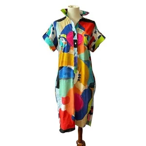 VESTIDO CAMISERO SARA ROKA 38-2 ARTE ARTÍSTICO PARA USAR ALGODÓN MAXIMALISTA VIBRANTE AUDAZ - Imagen 1 de 12