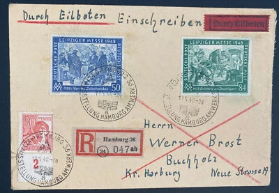 1948 Hamburg Germany Registered First Day Cover To Buch Holz - Image 1 of 2