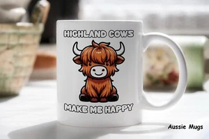 Highland Cows Make Me Happy Novelty mug gift coffee cup - Picture 1 of 5