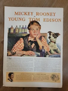 Vintage 1940 Mickey Rooney Young Thomas Edison Film MGM Print Ad Advertisement - Picture 1 of 1