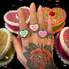 “Tuff Luv" Candy Heart Rings, Sterling Silver.