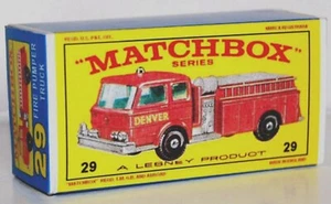 CAMIÓN BOMBEO DE INCENDIOS Matchbox Lesney Producto Nº 29 Vacío Repro Estilo E Caja - Imagen 1 de 1