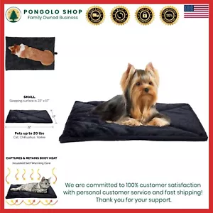 Portable Quilted Faux Fur Self-Warming Mat for Indoor Pets - Black 22" x 17" - Picture 1 of 11