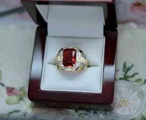 2Ct Emerald Lab Created Ruby Diamond Men's Wedding Ring 14k Yellow Gold Plated - Picture 1 of 4
