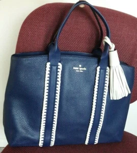 AUTH KATE SPADE TASSEL WHIPSTITCH LEATHER LARGE SATCHEL BAG PURSE $458 BLUE_RARE - Picture 1 of 8