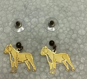 Pit Bull Dog Gold Tone Earrings Pierced Ear 1” New - Picture 1 of 3
