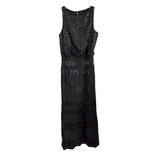 Maxi abito vestito Lauren Ralph Lauren nero paillettes blouson senza maniche jersey 8 - Foto 1 di 9