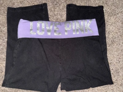 Vtg Y2K Victoria’s Secret Pink Fold Over Leggings Purple Capri Rhinestone - Image 1 of 4
