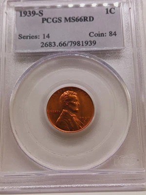 1939 S PCGS MS66RD Lincoln Penny Coin - Image 1 of 3