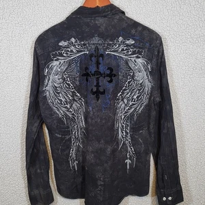 Helix Graphic Grey/Black/Blue LS Shirt Button Shirt Men’s Size (M) Cross Wings - Picture 1 of 13