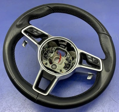 2015-2021 PORSCHE MACAN BLACK LEATHER HEATED STEERING WHEEL ASSEMBLY - Image 1 of 4