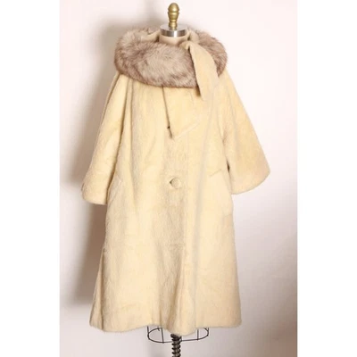 Abrigo Columpio Cuello Piel Zorro Blanco Gris Mohair Crema Años 50 Años 60 por Lilli Ann Foto 1 de 4