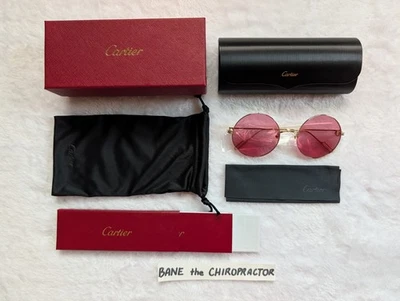 New! Cartier Première Pink Gold Round Sunglasses Signature C CT0156S 56 21 - Image 1 of 4