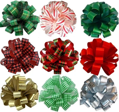 Large Assorted Christmas Pull Bows - 8" Wide, Set of 9, Ribbons for Gifts - Image 1 of 4
