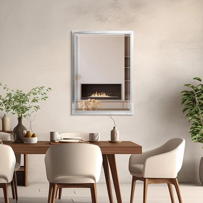 Modern Transitional Rectangular Mirror – Brushed Nickel & Chrome Stainless Steel - Image 1 of 4
