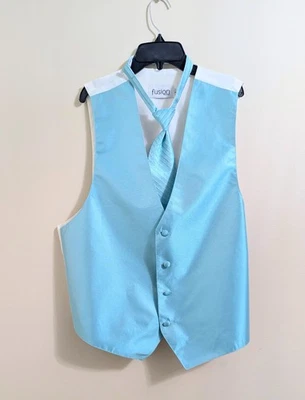 Men's Turquoise Formal Tuxedo Vest, Bowtie, & Hankie - Image 1 of 2