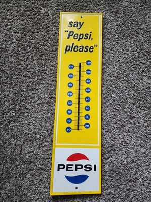 Pepsi Stout Termómetro Letrero de Metal Di "Pepsi Por Favor" Foto 1 de 4