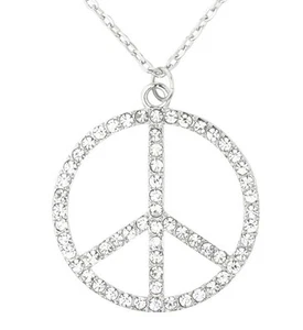 Hippie Kette mit Peace Anhänger Strasskette Strassanhänger Peace Flower Power - Bild 1 von 3