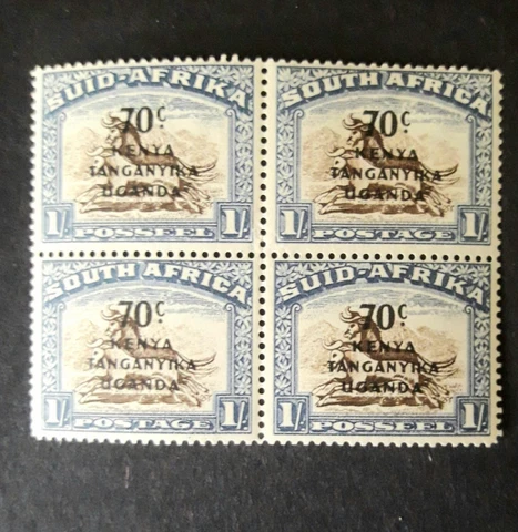 KUT 1941-2 70c on 1/- sg154 mint block of 4. z14 Cover