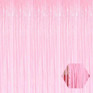 6 Pack Macaron Pink Foil Fringe Curtain Backdrop 3.28Ft x 8.2Ft Metallic Tins... - Picture 1 of 7