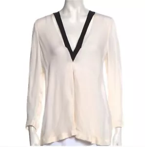 ALC A.L.C. Blusa de gasa de seda transparente con ribete en contraste recortado Top negro marfil talla S - Imagen 1 de 9