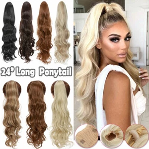 Pretty Thick Ponytail Clip In as Human Hair Extension Drawstring Pony Tail 24" H - Picture 1 of 22