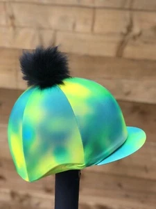 Riding hat silk fur Pom one Size Green ombré - Picture 1 of 22