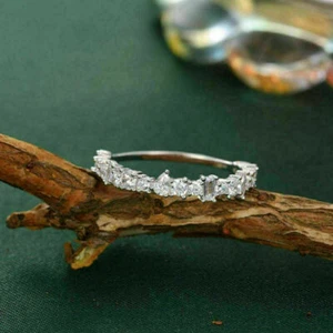 1/2Ct Brilliant Cut Simulated Diamond Stackable Wedding Band 925 Sterling Silver - Picture 1 of 5