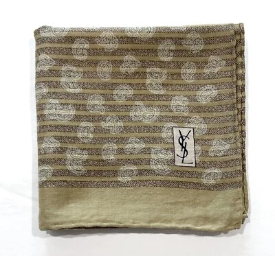 PAÑUELO YSL BOLSILLO CUADRADO VINTAGE PAISLEY MARRÓN ESTAMPADO ALGODÓN 18" Foto 1 de 4