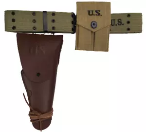 M1911 Colt Holster DB and .45 Colt Pouch with M1 Webbing Canvas Belt OD Green - Picture 1 of 8