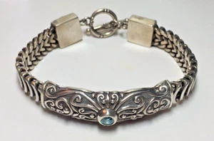 925 Sterling Silver Bracelet with Blue Gemstone - Picture 1 of 5