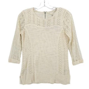Anthropologie Knitted & Knotted Lace Sweater Knit Top Lace 3/4 Sleeves Ivory XS - Picture 1 of 10