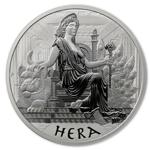 MONEDA BU DE PLATA HERA GODS OF OLYMPUS 2022 DE 1 OZ EN CÁPSULA TUVALU PERTH COMO NUEVA - Imagen 1 de 2