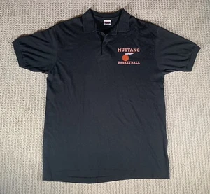 Vintage Anvil Mustang Basketball Herren Poloshirt Größe Large schwarz Einzelnaht - Bild 1 von 6