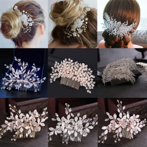 Mariage Mariée Cheveux Accessoires Peigne Pièce Clips Cristal Diamante Perles Fleur - Photo 1/30