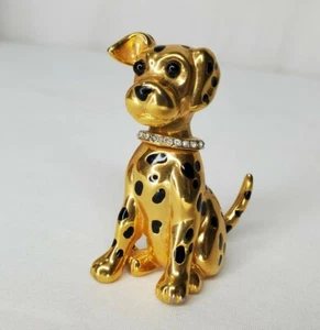 Spilla cane dalmata vintage tono oro spilla cristallo collare anni 80 90 cucciolo caserma dei pompieri - Foto 1 di 11