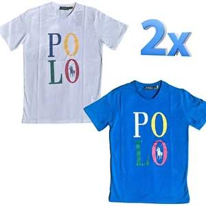2x Polo Ralph Lauren Para Hombre Camiseta Cuello Redondo Algodón Estampado Camisa Ajuste Personalizado - Imagen 1 de 20