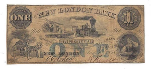 1858 The New London Bank, Ct. - One Dollar Obsolete Note No.11047 - Picture 1 of 2