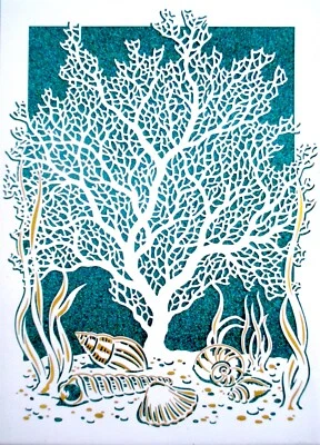 Tarjeta de felicitación en blanco bajo el mar corte láser brillo papiro Foto 1 de 2