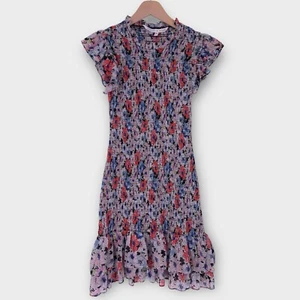 VERONICA BEARD Size 2 Ruched Smocked Ruffle Sleeve Floral Flower Mini Dress - Picture 1 of 11
