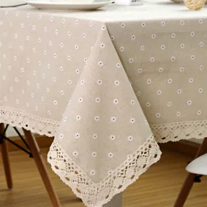 Flower Pattern Tablecloth Linen Cotton Table Cloth with Lace Dining Table - Picture 1 of 21