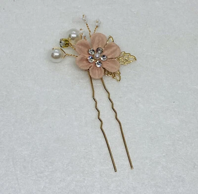 Retro Handmade Gold Tone Hairpin Twisted Wires Faux Pearls Floral Art Decor 1 - Image 1 of 4