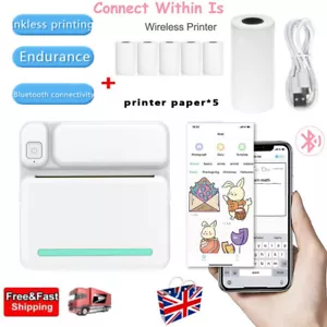 Mini Pocket Thermal Printer BT Photo Label Text Printing + 5 Rolls Paper - Bild 1 von 13