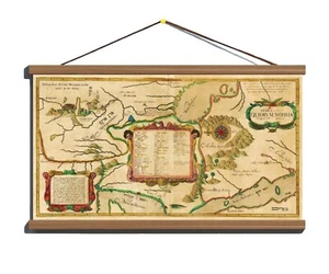 Ancient 1645 Historical Bible Map Spread Noah's Descendants Canvas Wooden Hanger - Picture 1 of 18