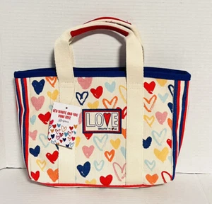 BRIGHTON RED WHITE BLUE LOVE HEART Canvas Small Tote Crossbody Bag New NWT $150 - Picture 1 of 16